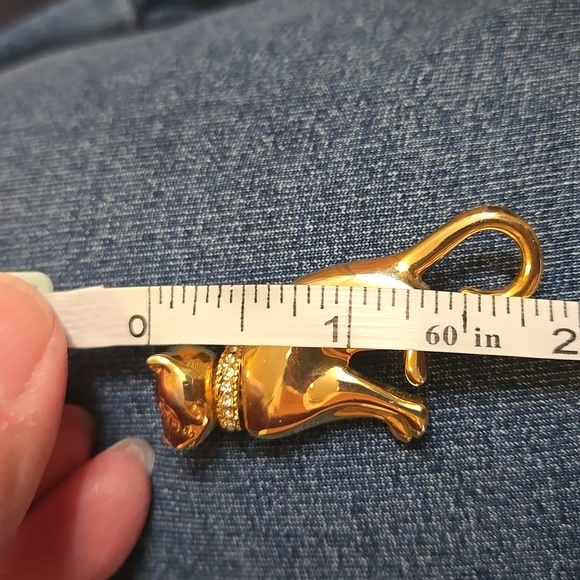 Vintage Goldtone & Rhinestone Cat Brooch - Picture 5 of 6